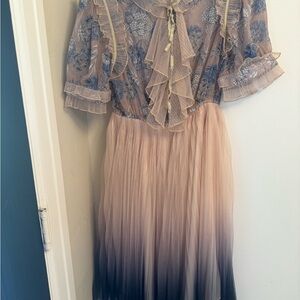 Chicwish Floral Lace Dress in Cream and Blue